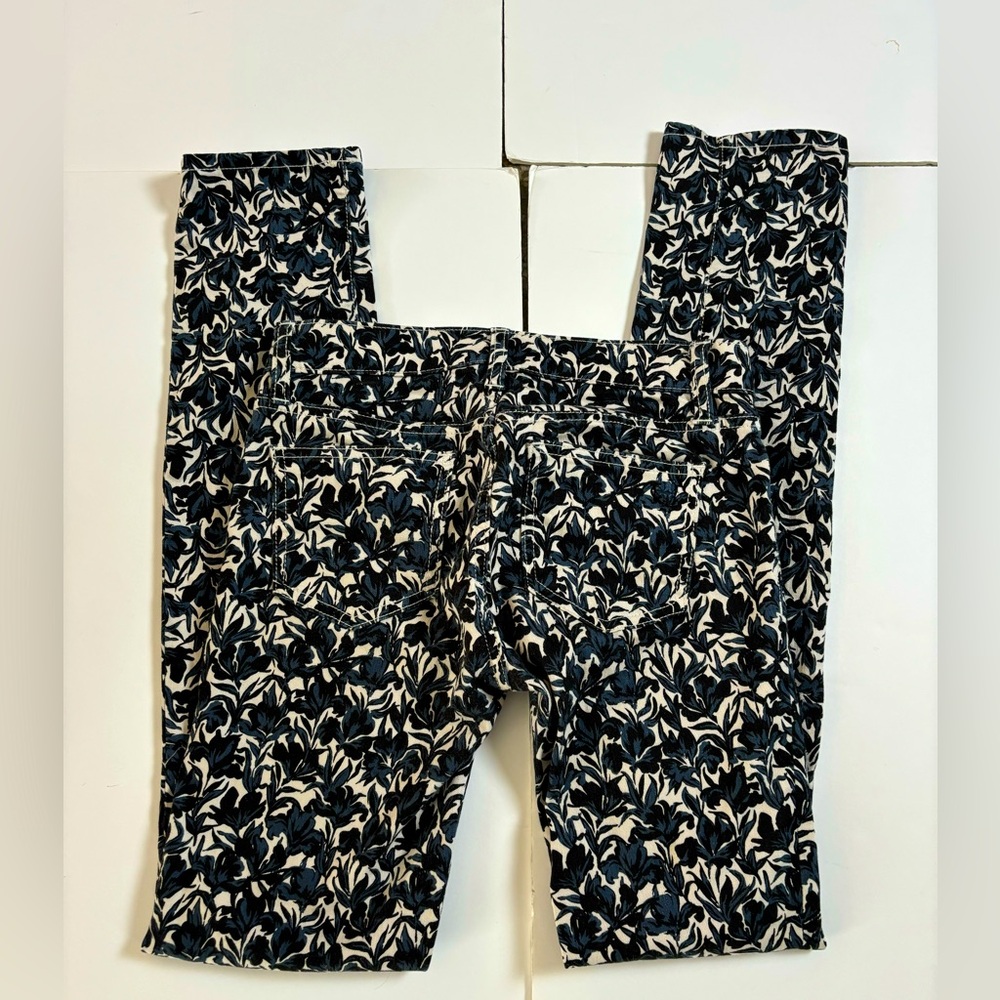 Tory Burch Pants Blue and White Floral Denim Size 25 Skinny Leg Low Rise Jeans
